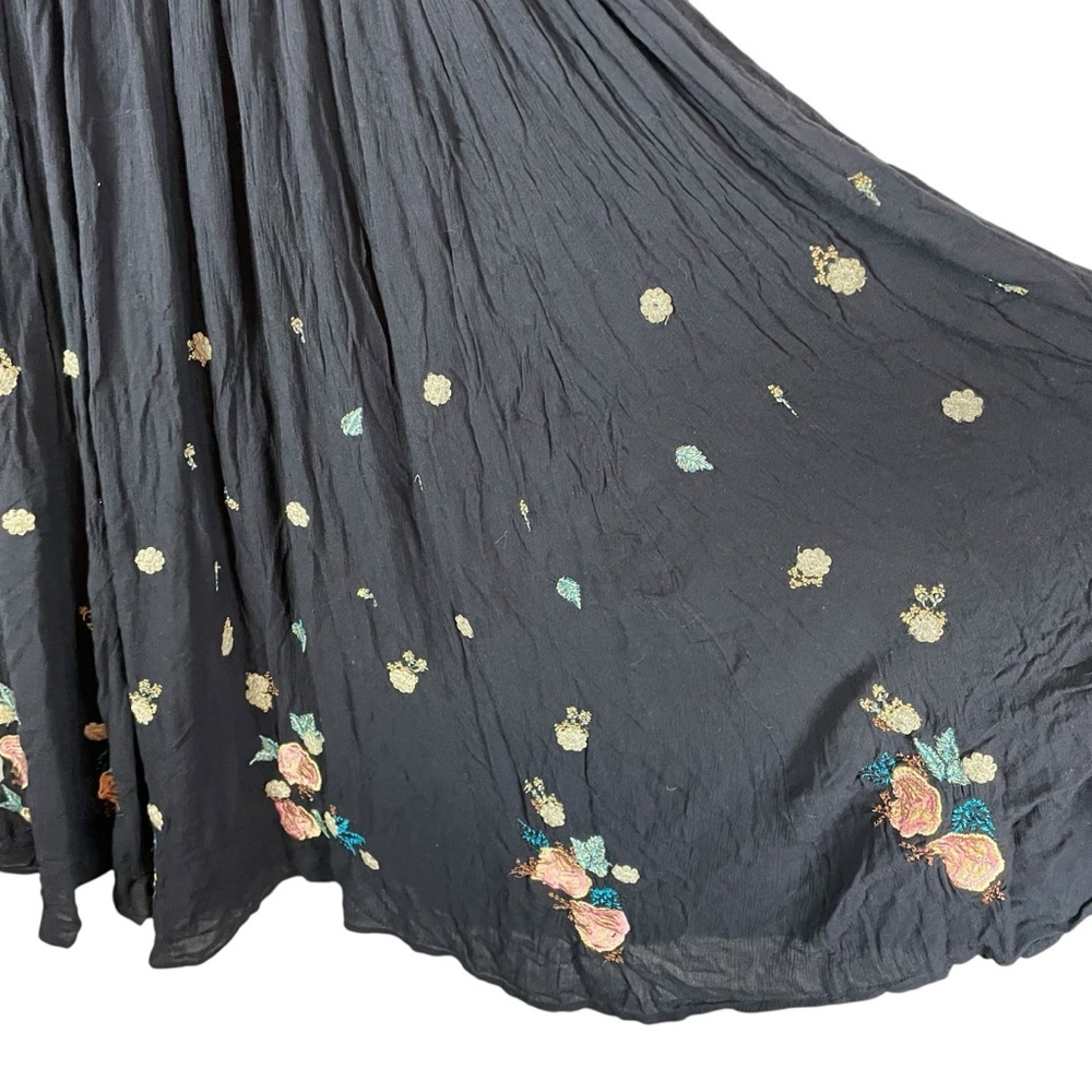 Free People Enchanted Forest Black Embroidered Floral Boho Midi Dress Size Small - Picture 10 of 16